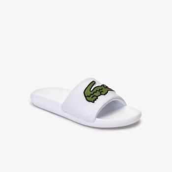 Lacoste Croco Synthetic Slides - Pantofle Pánské Bílé / Zelene | CZ-skbeue